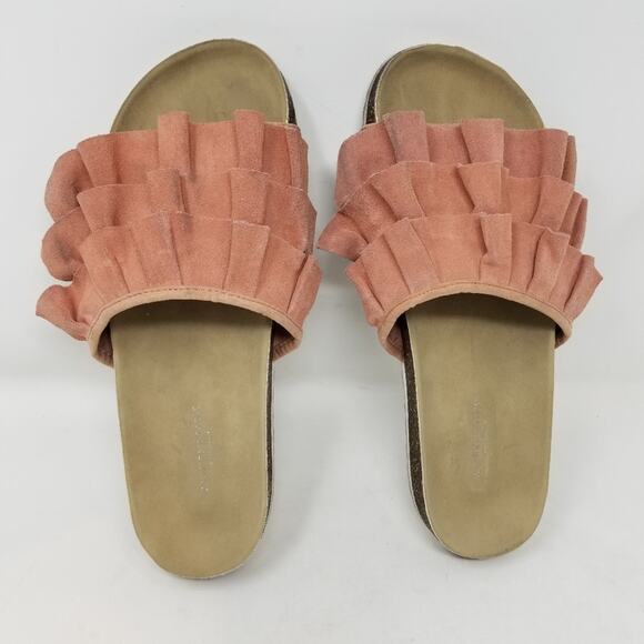 American Eagle Outfitters Slides Sandals Flip Flops Pink Leather Women's Size 11 - Picture 3 of 10